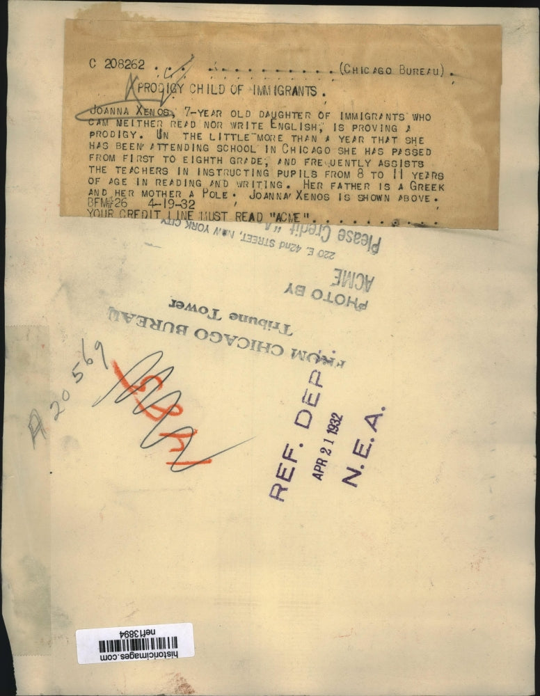 1932 Press Photo Joanna Xenos, Child Prodigy at School, Chicago - nef13894