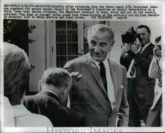 1968 Press Photo Johnson accepts the second annual report on Mental Retardation
