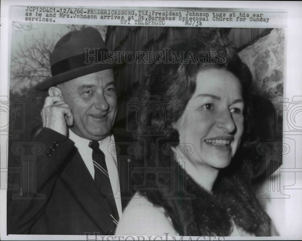1966 Press Photo Pres.and Mrs.Lyndon Johnson arrives at St.Barnabas Espscopal