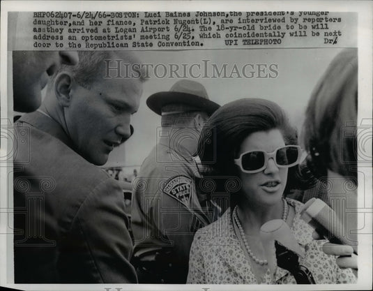 1966 Press Photo Luis Johnson & Fiance Interviewed By Reporters At Logan Airport