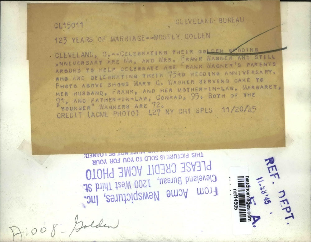 1945 Press Photo Mr & Mrs Frank Wagner Celebrating Their Golden Anniversary