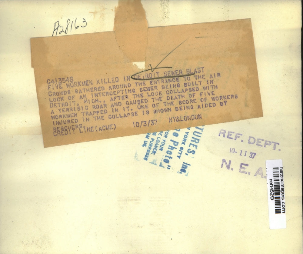 1937 Press Photo Sewer Collapsed With a Terrific Blast Caused Five Deaths