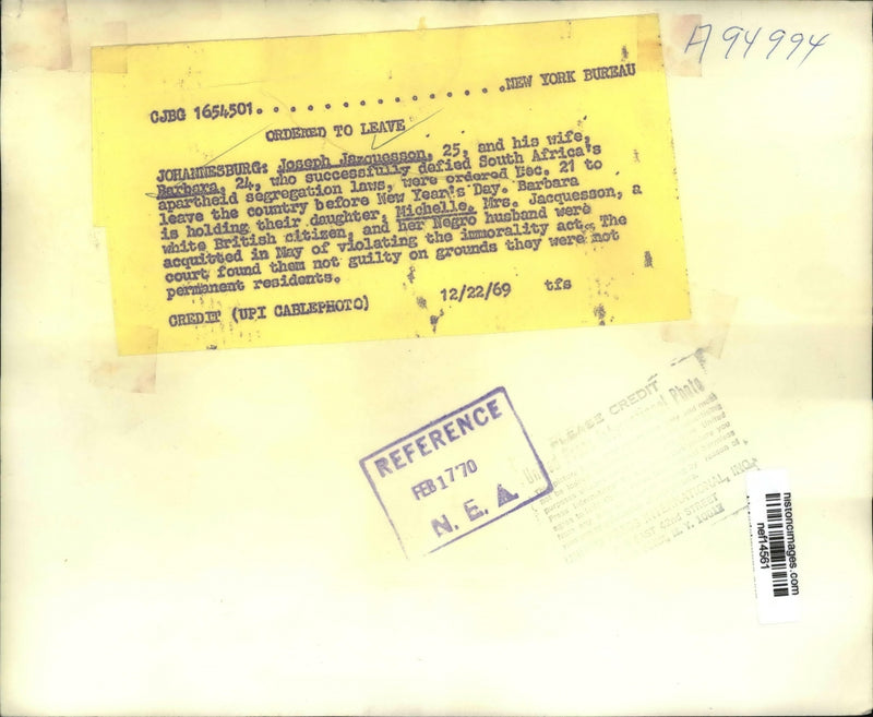 Load image into Gallery viewer, 1969 Press Photo J.Jazouesson And Wife Ordered To Leave Africa By New Years
