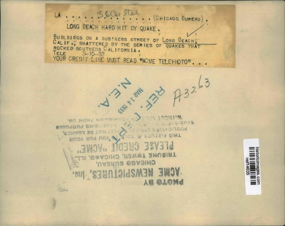 1933 Press Photo Buildings of Long Beach CA Shattered From Series of Earthquakes