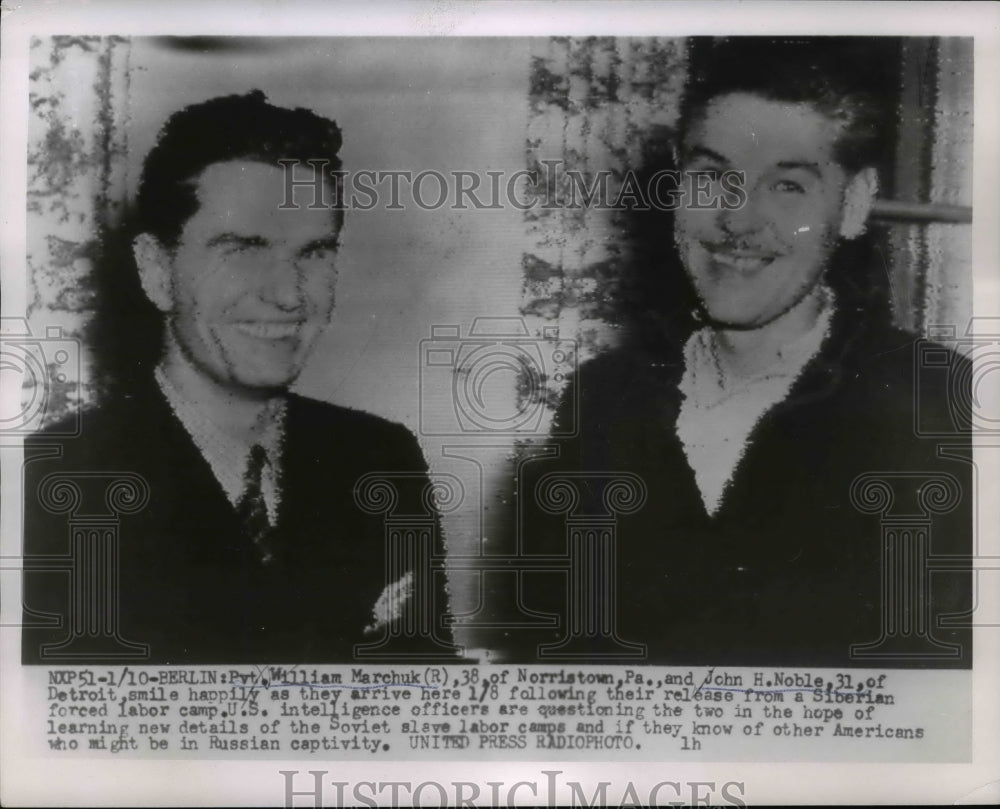 1955 Press Photo Pvt Marchuk and J. Noble Happy Since Siberian Labor Release