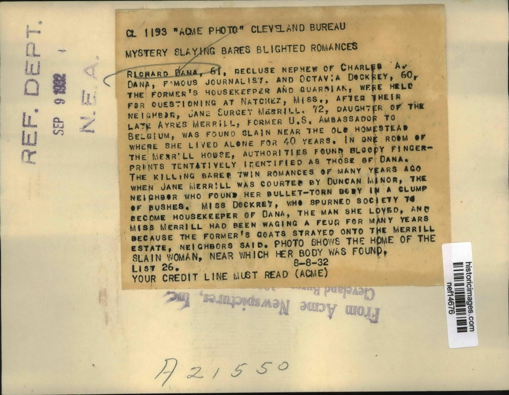 1932 Press Photo J. Merrill Daughter of Former Ambassador Slain Near Homestead