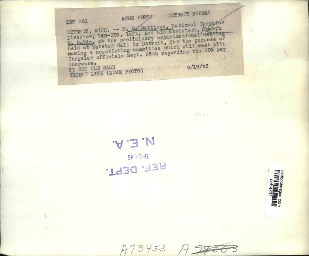 1945 Press Photo N.Matthews and J.Rubin at Preliminary Meeting To Name Committee