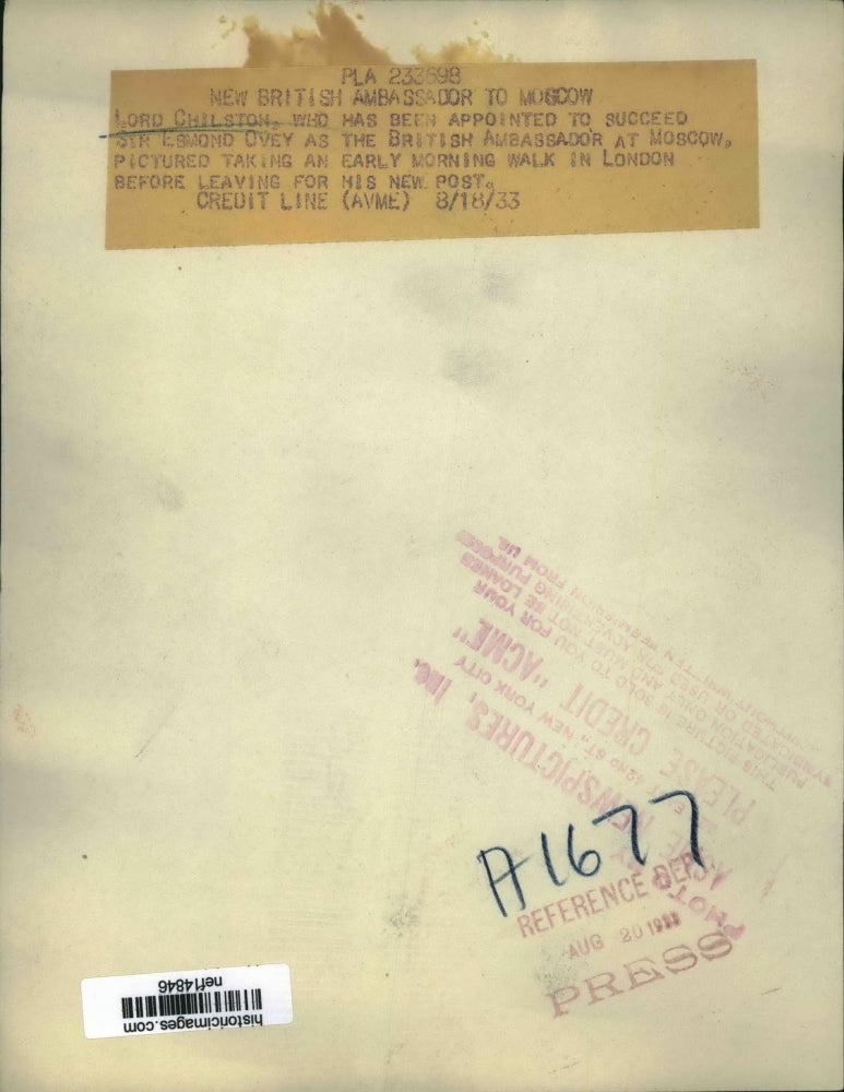 1933 Press Photo Lord Chilston New British Ambassador To Moscow Succeeds Ovey