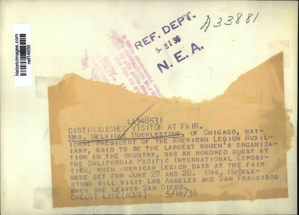 1936 Press Photo Mrs Mucklestone Honored Guest At California Exposition