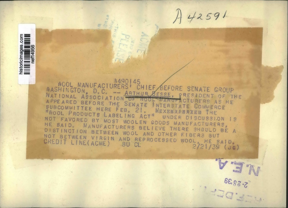 1939 Press Photo Arthur Besse,Pres.of the Natl. Association of Wool Manufactures