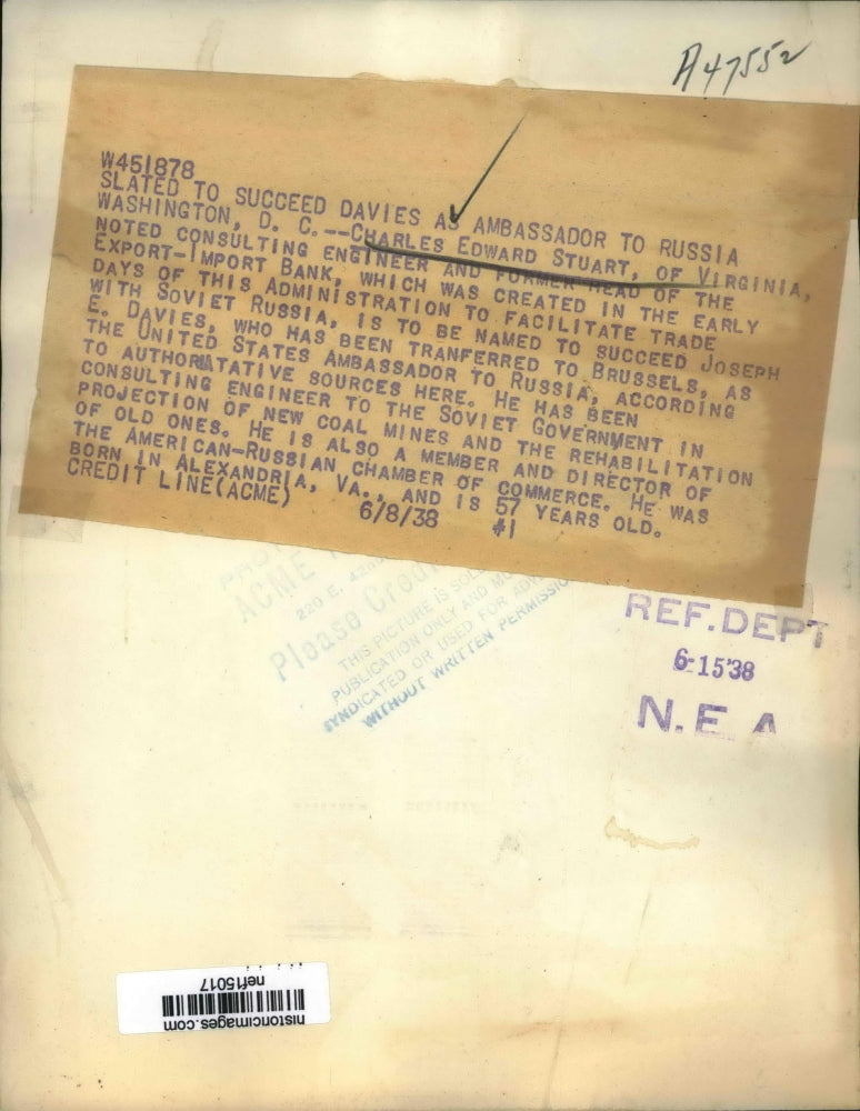 1938 Press Photo C.E. Stuart Is To Be Named To Succeed J.E. Davies - nef15017