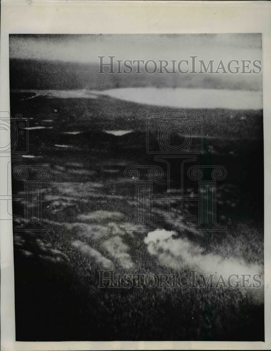 1946 Press Photo Airview of Burning Transatlantic Airliner - nef15037