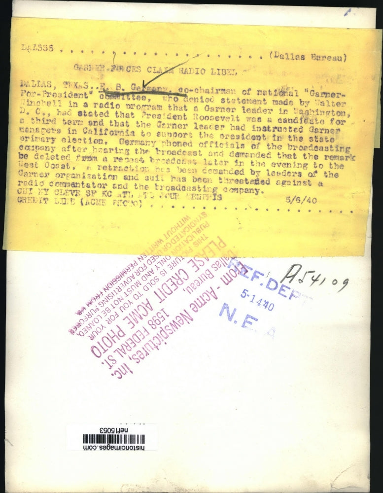1940 Press Photo E.B. Germany Denied Statement Made By W. Winchell in Radio