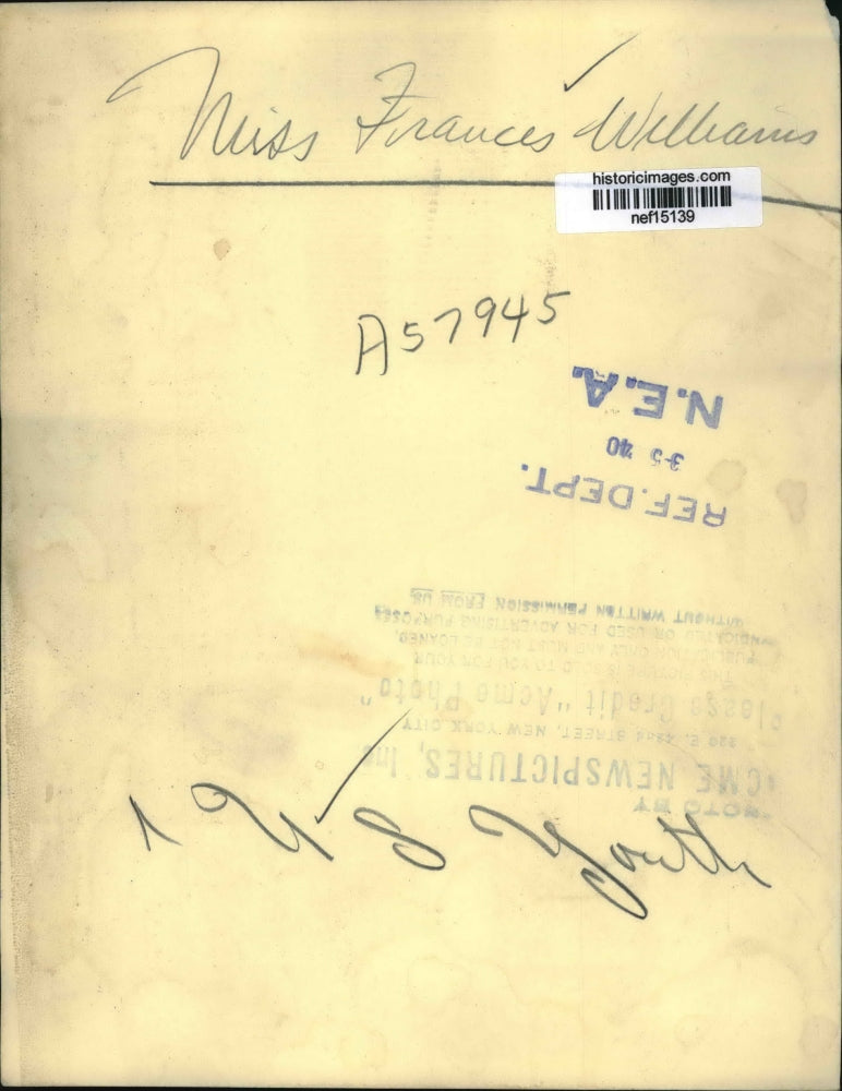 1940 Press Photo Frances Williams, American Youth Act Supporter - nef15139