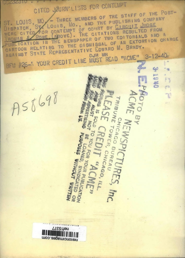 Load image into Gallery viewer, 1940 Press Photo Three Members of The Staff of Post-Dispatch Cited For Contempt
