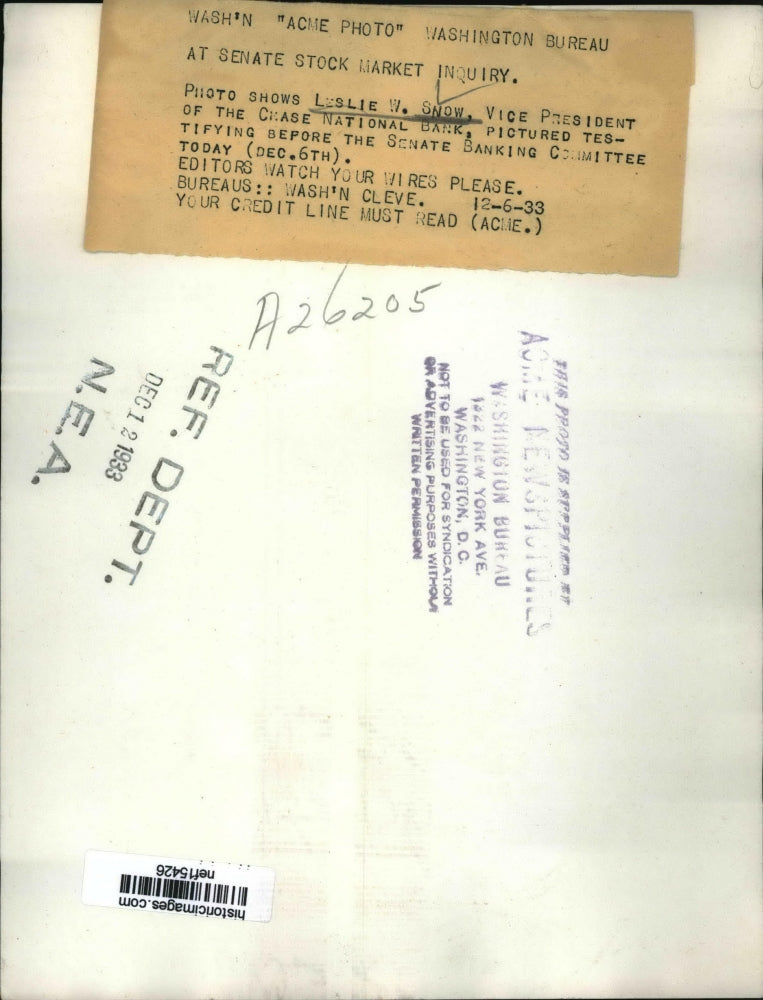 1933 Press Photo L.W. Snow Vice President of The Chase National Bank - nef15426