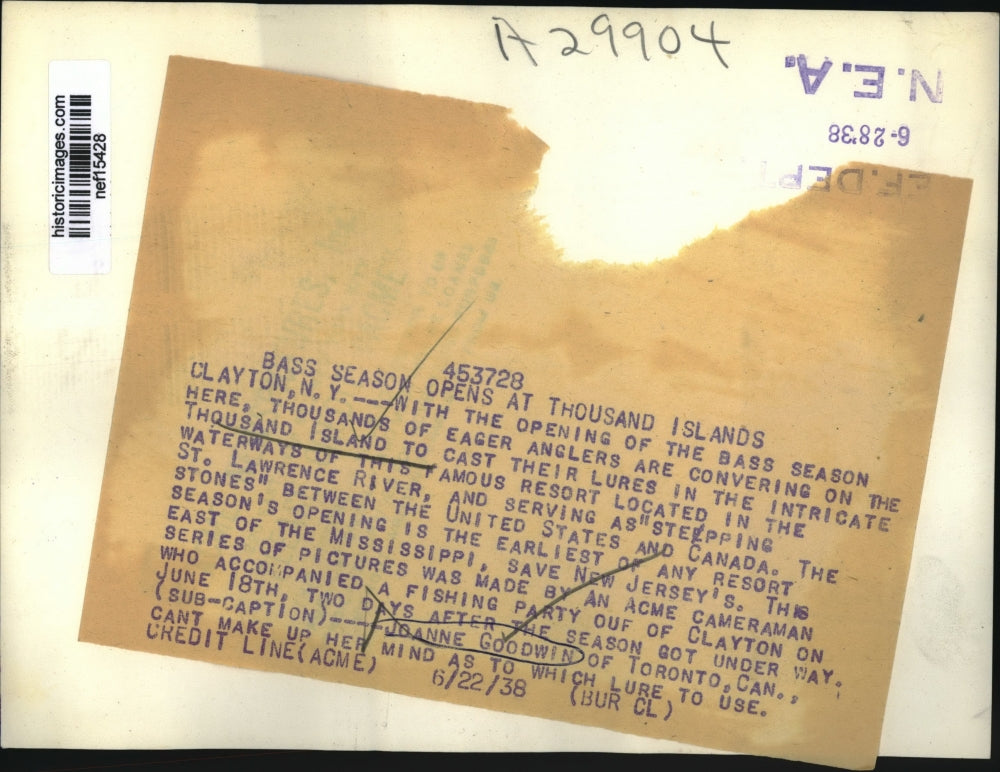 1938 Press Photo Bass Season Opens at Thousand Islands - nef15428