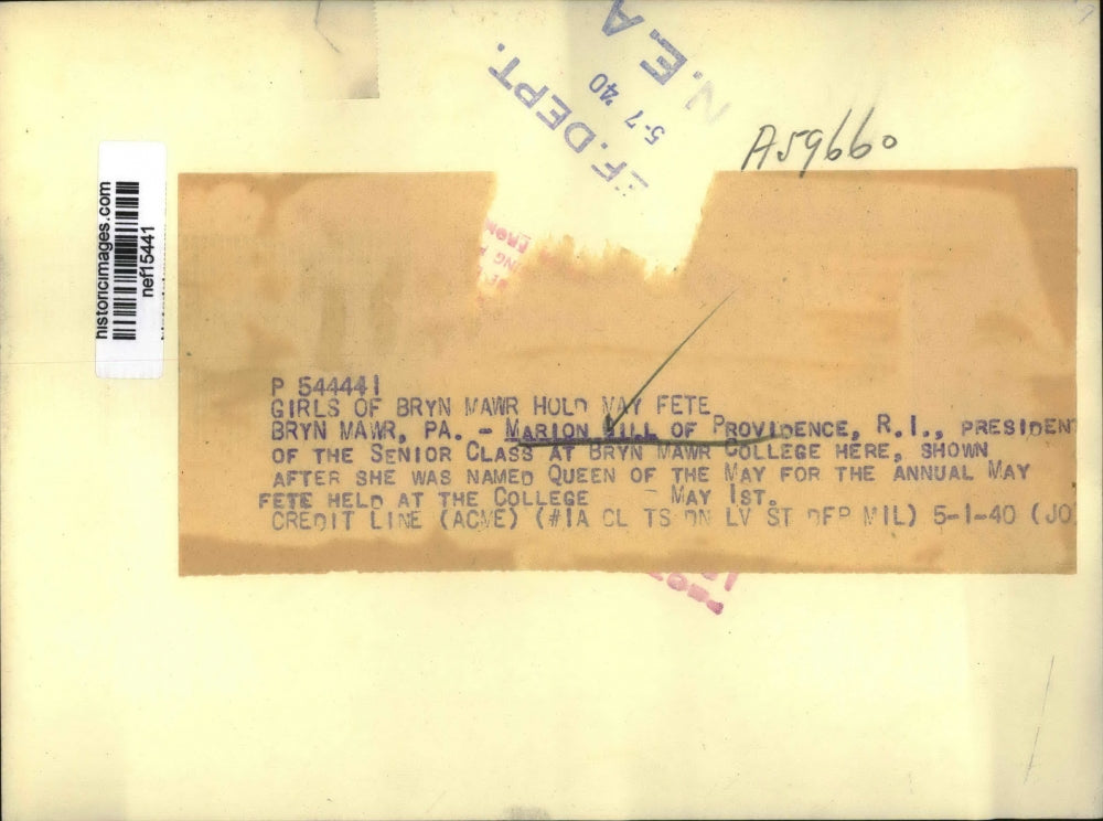 1940 Press Photo M. Hill Pres of The Senior Class Was Named Queen of the May