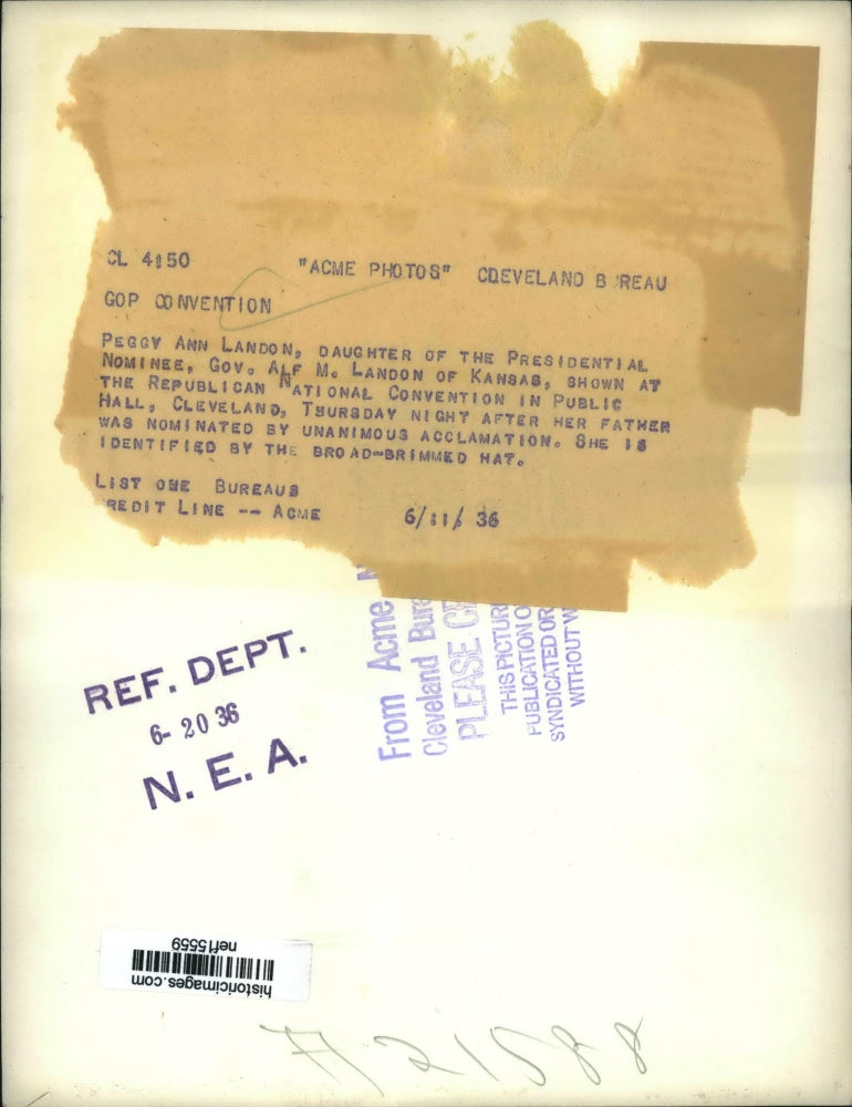 1936 Press Photo Peggy Ann Landon at Cleveland Republican National Convention