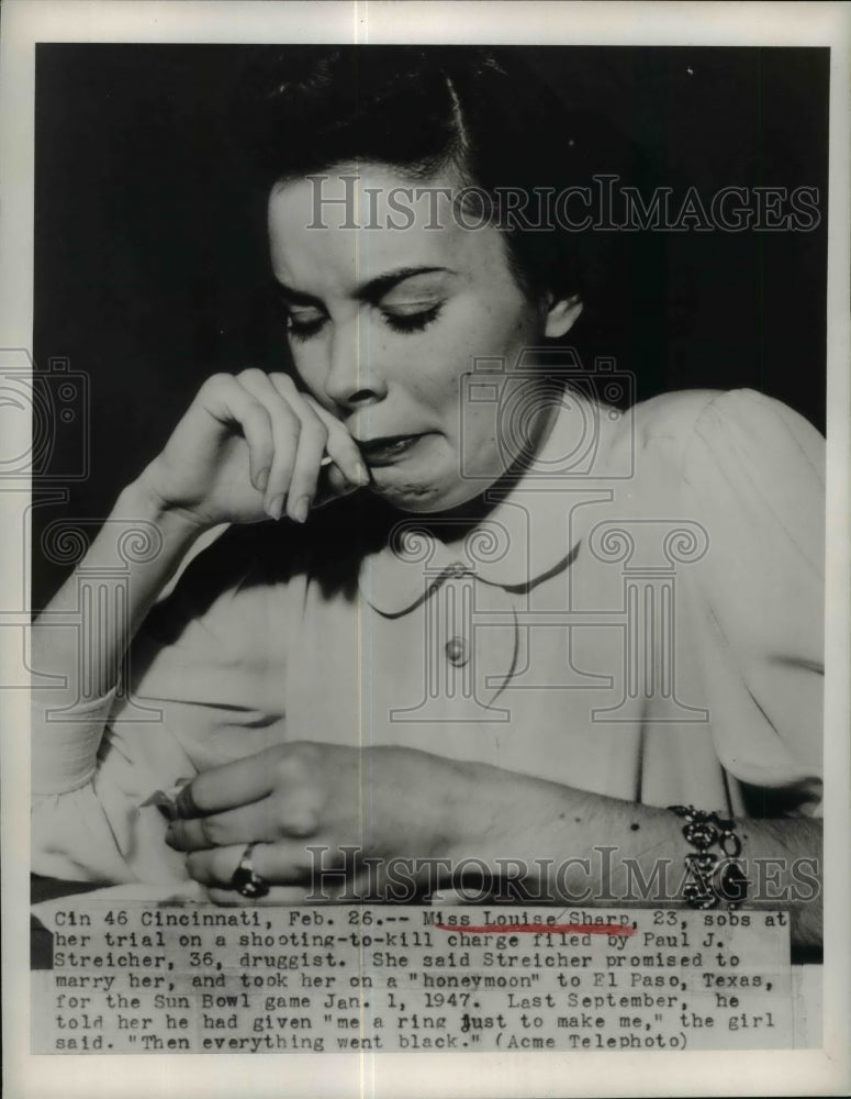 1949 Press Photo Ms L. Sharp Sobs At Her Shooting-To-Kill Trial - nef15593