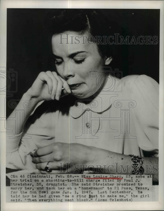 1949 Press Photo Ms L. Sharp Sobs At Her Shooting-To-Kill Trial - nef15593