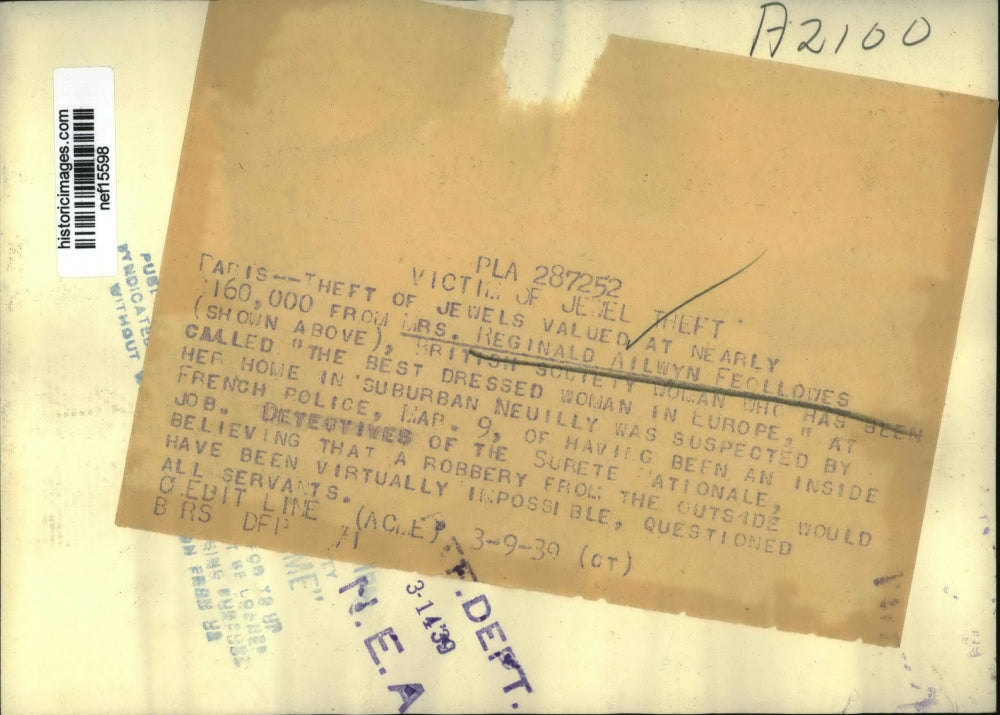 1939 Press Photo Mrs R. Feollowes Called Best Dressed Woman In Europe