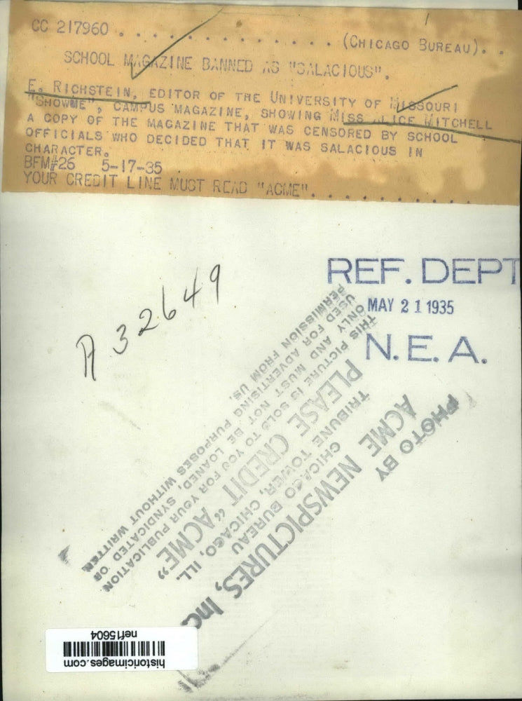 1935 Press Photo University of Missouri's Campus Magazine Banned As Salacious