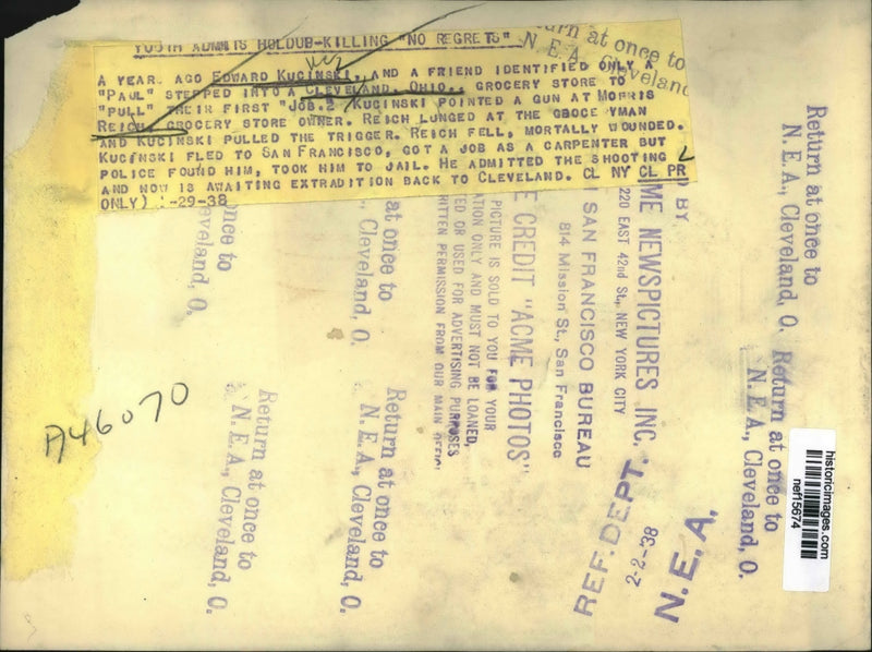 Load image into Gallery viewer, 1938 Press Photo E. Kucinski Admits To Killing Morris Reich Awaits Extradition
