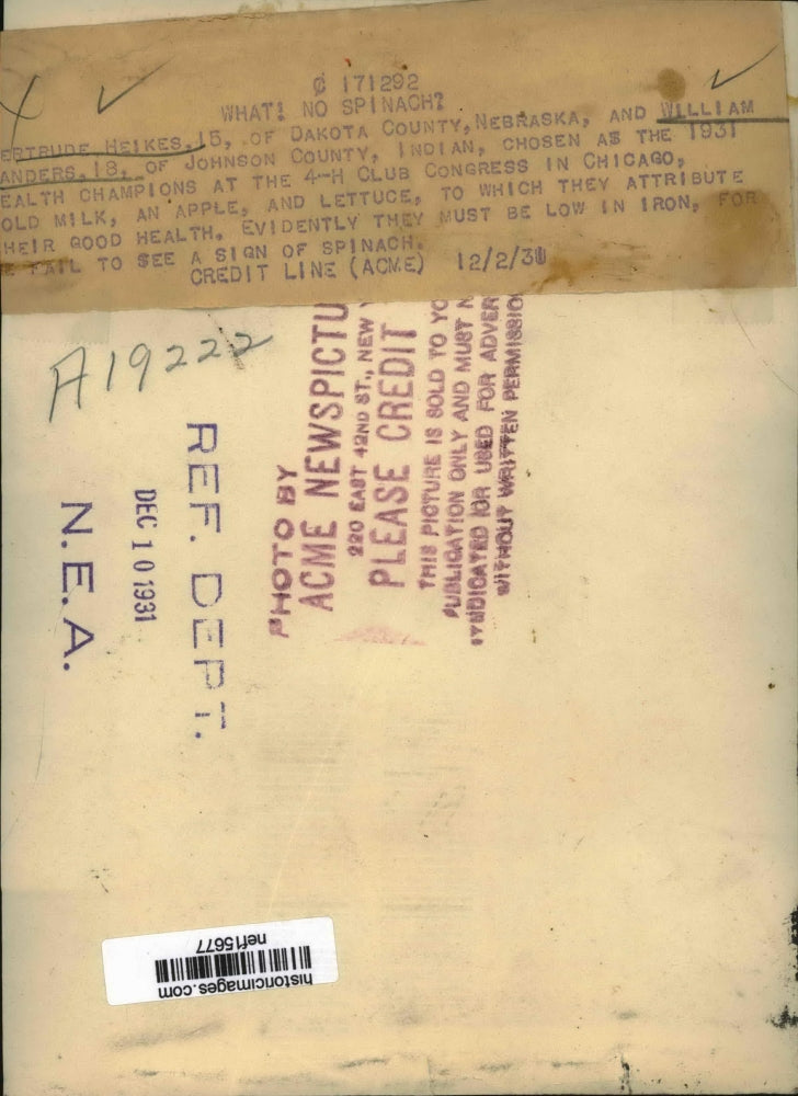 1931 Press Photo G. Heikes and W. Sanders Chosen As The 1931 Health Champions