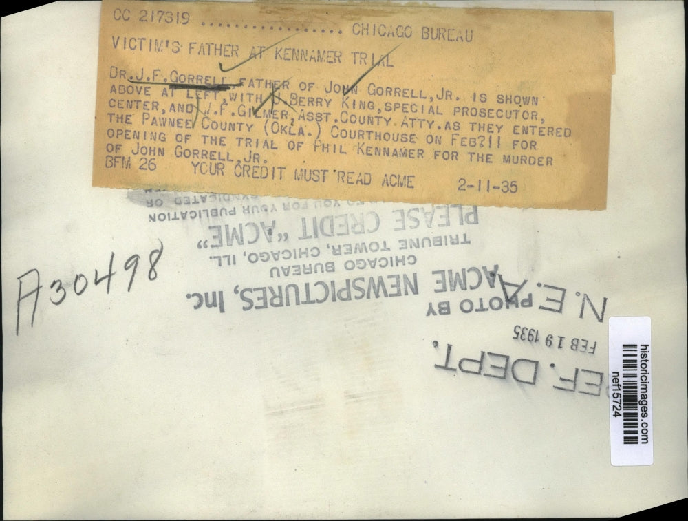 1935 Press Photo Dr. J.F. Gorrell, Prosecutor & Attorney at Phil Kennamer Trial