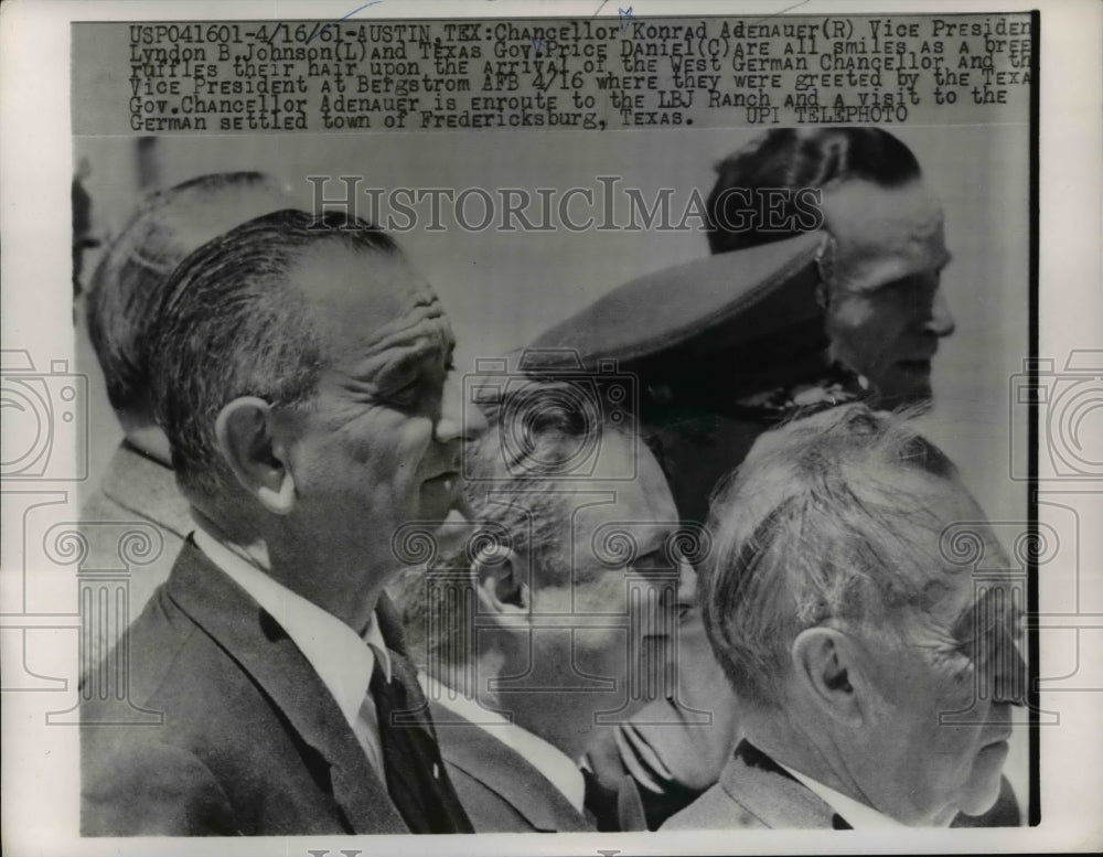 1961 Press Photo Lyndon B. Johnson to Greet West German Chancellor at Arrival