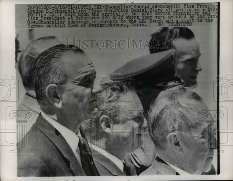 Load image into Gallery viewer, 1961 Press Photo Lyndon B. Johnson to Greet West German Chancellor at Arrival
