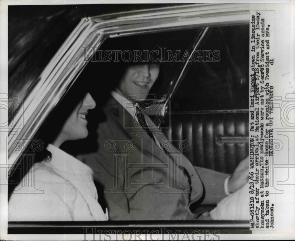 1966 Press Photo Pat Nugent and Luci Baines Johnson Arrive at National Airport