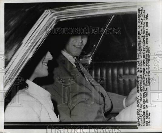 1966 Press Photo Pat Nugent and Luci Baines Johnson Arrive at National Airport