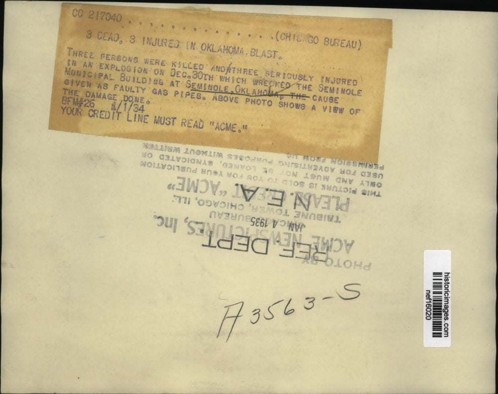 1934 Press Photo Three People Killed 3 Injured In Explosion In Seminole Building