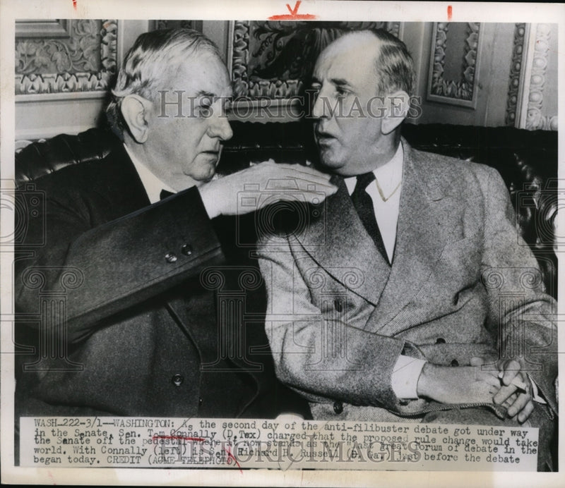 Load image into Gallery viewer, 1949 Press Photo Sen Connally and Sen Russell At The Anti-Filibuster Debate
