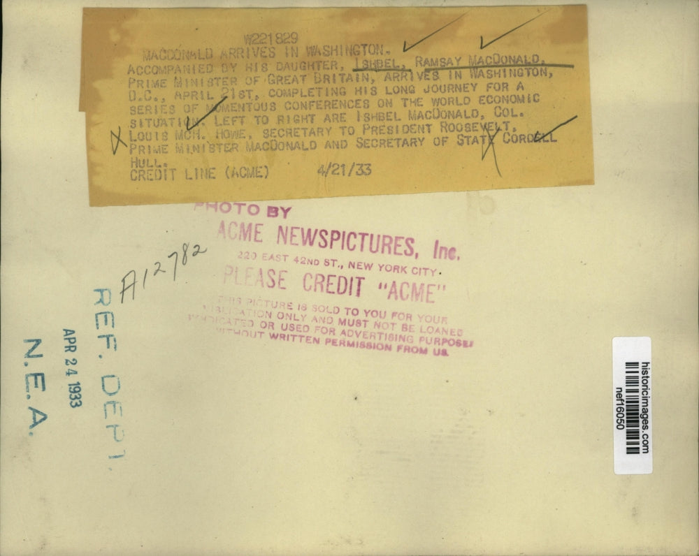 1933 Press Photo Prime Minister of Great Britain Arrives in Washington D.C.