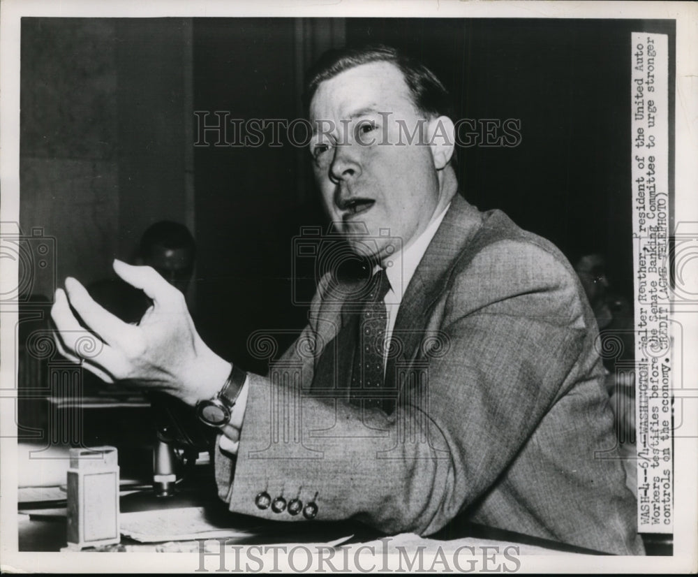 1951 Press Photo Walter Reuther. Pres. of United Auto Workers testify at Senate