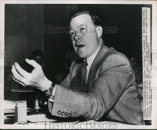 1951 Press Photo Walter Reuther. Pres. of United Auto Workers testify at Senate