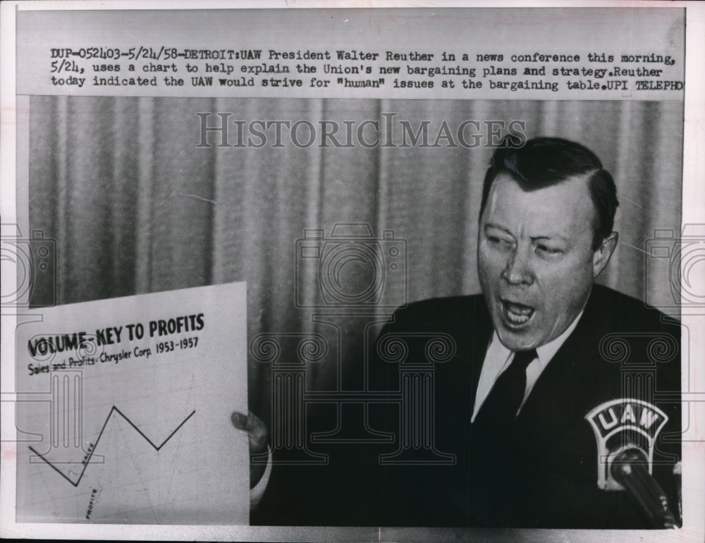 1958 Press Photo Pres Walter Reuther In News Conference This Morning - nef16205