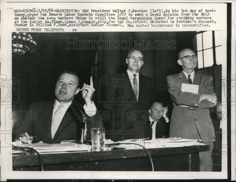 Load image into Gallery viewer, 1958 Press Photo Walter Reuther (L) In His Third Day of Testimony - nef16210
