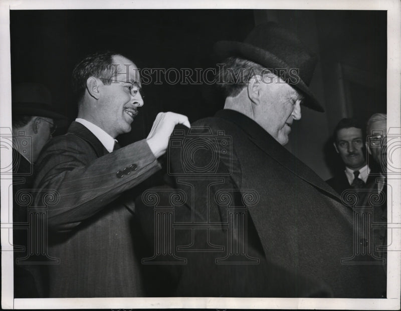 Load image into Gallery viewer, 1947 Press Photo James Mark, Jr. &amp; John L. Lewis of UMW Leaving Senate Hearing
