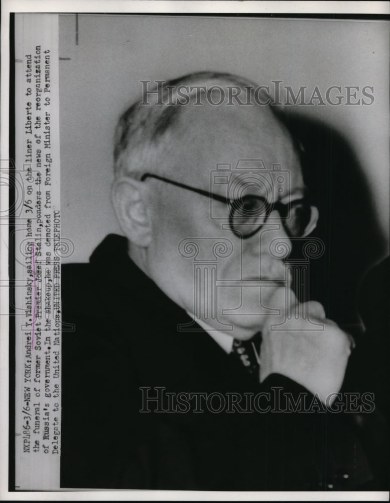 Load image into Gallery viewer, 1953 Press Photo Andrey Vyshinsky Aboard Ship "Liberte" - nef16393
