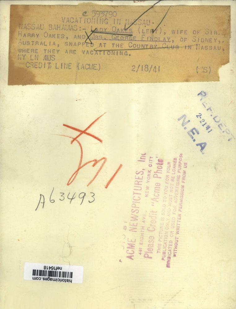 1941 Press Photo Lady Oakes & Mrs. George Findlay at Nassau Country Club