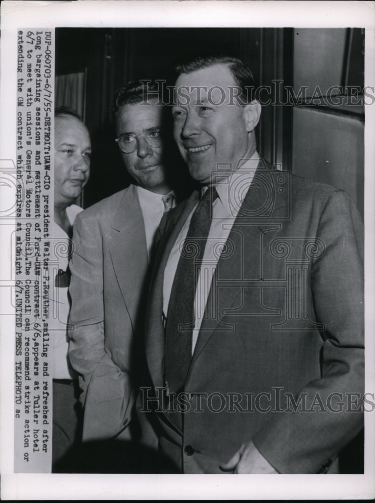 Load image into Gallery viewer, 1955 Press Photo Walter Reuther after United Auto Workers/Ford Settlement
