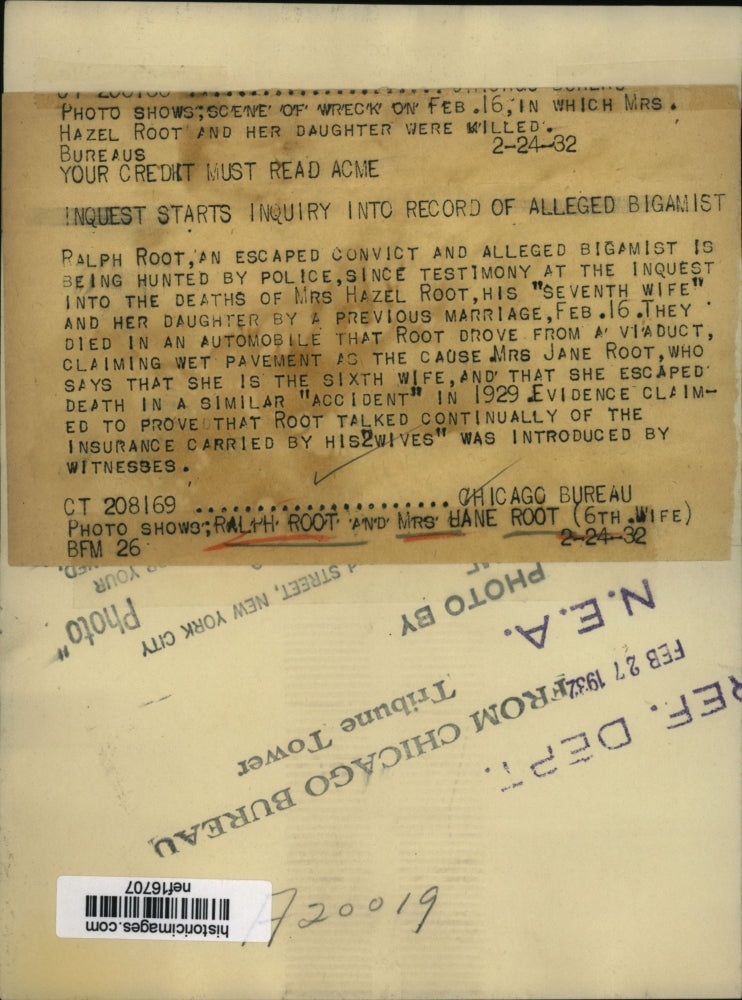 1932 Press Photo Ralph Root and Mrs Hane Root Mr Root Being Hunted by Police