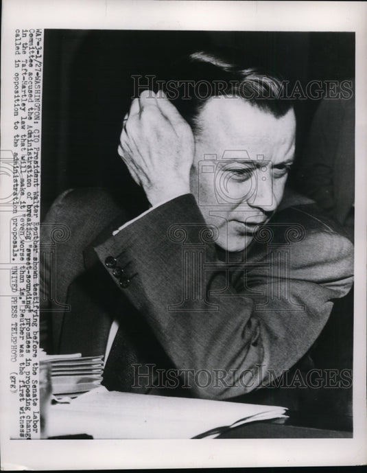 1954 Press Photo Walter Reuther Testifying Before Senate Labor Committee