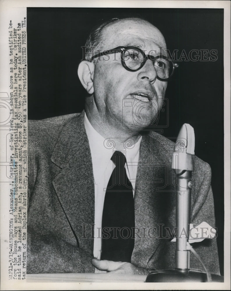 1952 Press Photo Alexander J. Ostriker @ House Ways & Means Subcommittee Hearing