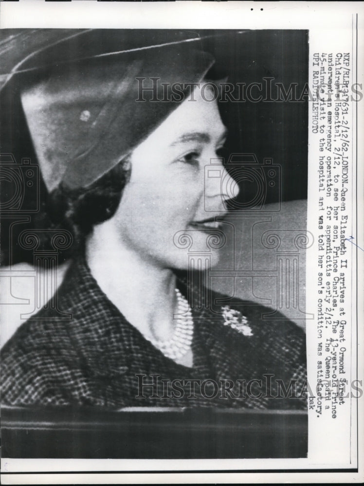 1962 Press Photo Queen Elizabeth II Arrives at Great Ormond St Children's Hosp- Historic Images