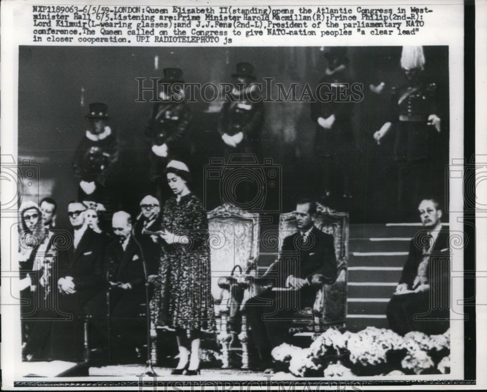 1959 Press Photo Queen Elizabeth II Addresses Atlantic Congress Westminster Hall- Historic Images